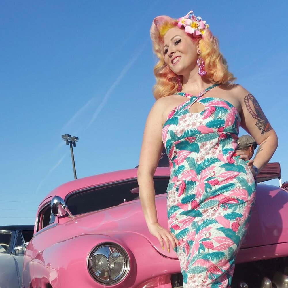 Bettie Page Flamingo Halter Dress